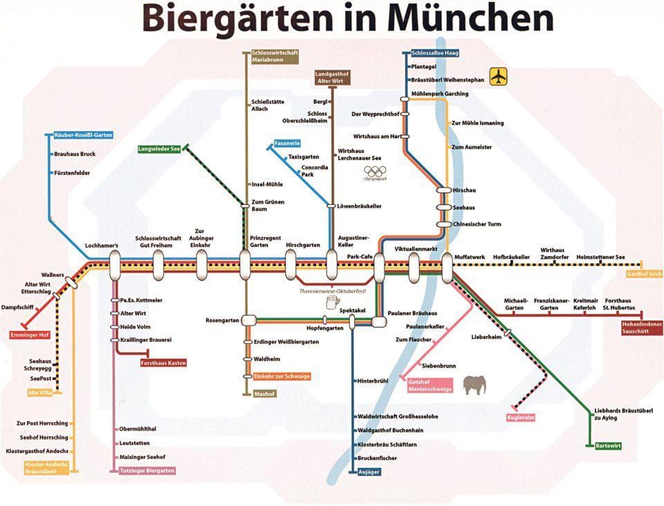 Kort af munich bjór garðinum