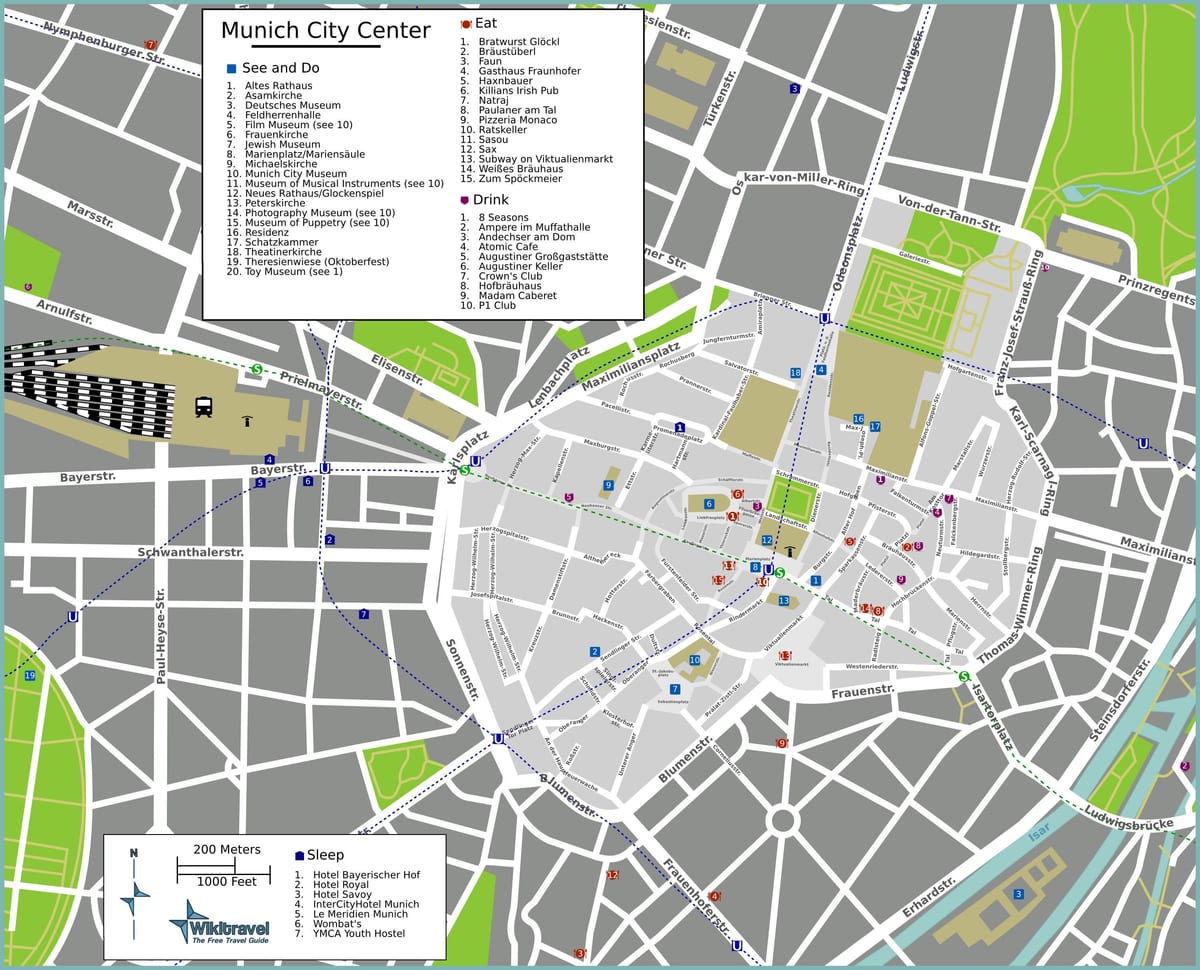 ferðamaður kort af munich staðir