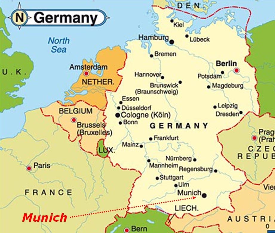 Kort af munich evrópu