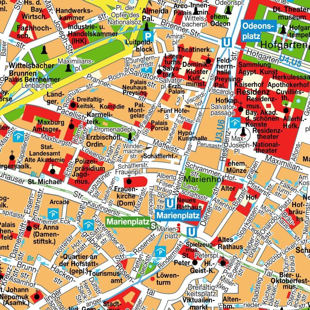 götunni kort af munich miðbænum