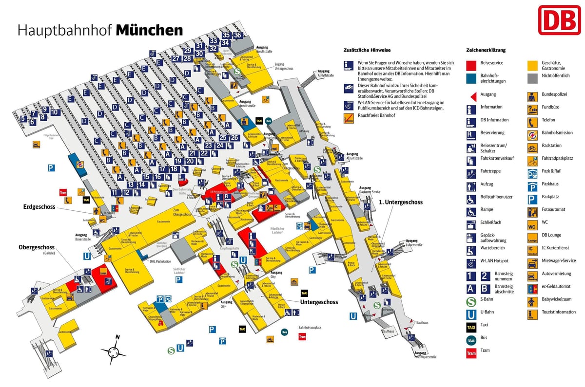 munich mið-lestarstöðinni kort