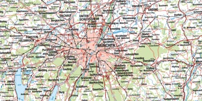 Kort af munich og nærliggjandi borgir