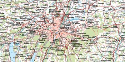 Kort af munich og nærliggjandi borgir