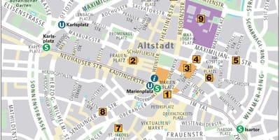 Kort af munich gamla bænum